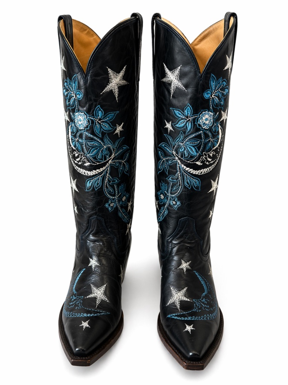 Stetson Women's Luna Tall Western Snip Toe Boots Royal Blue Celestial Moon Star